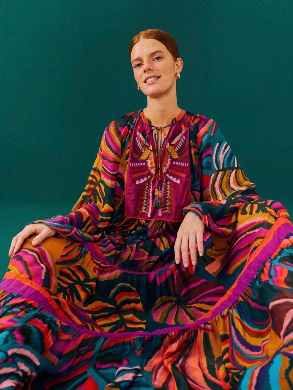 FARM RIO Dynamic Foliage Embroidered Maxi Dress Size XL